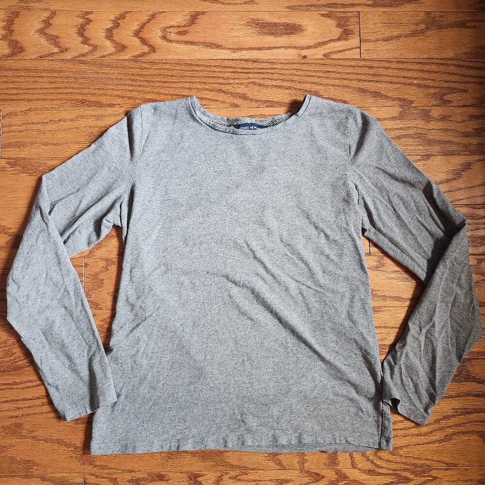 Jones New York Collection Women's L Gray Long Sleeve Shirt Lightweight Classic